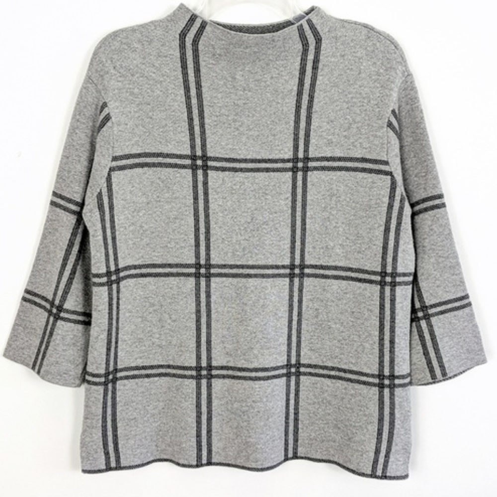 J.jill Plaid Windowpane Mock Neck Sweater Size L